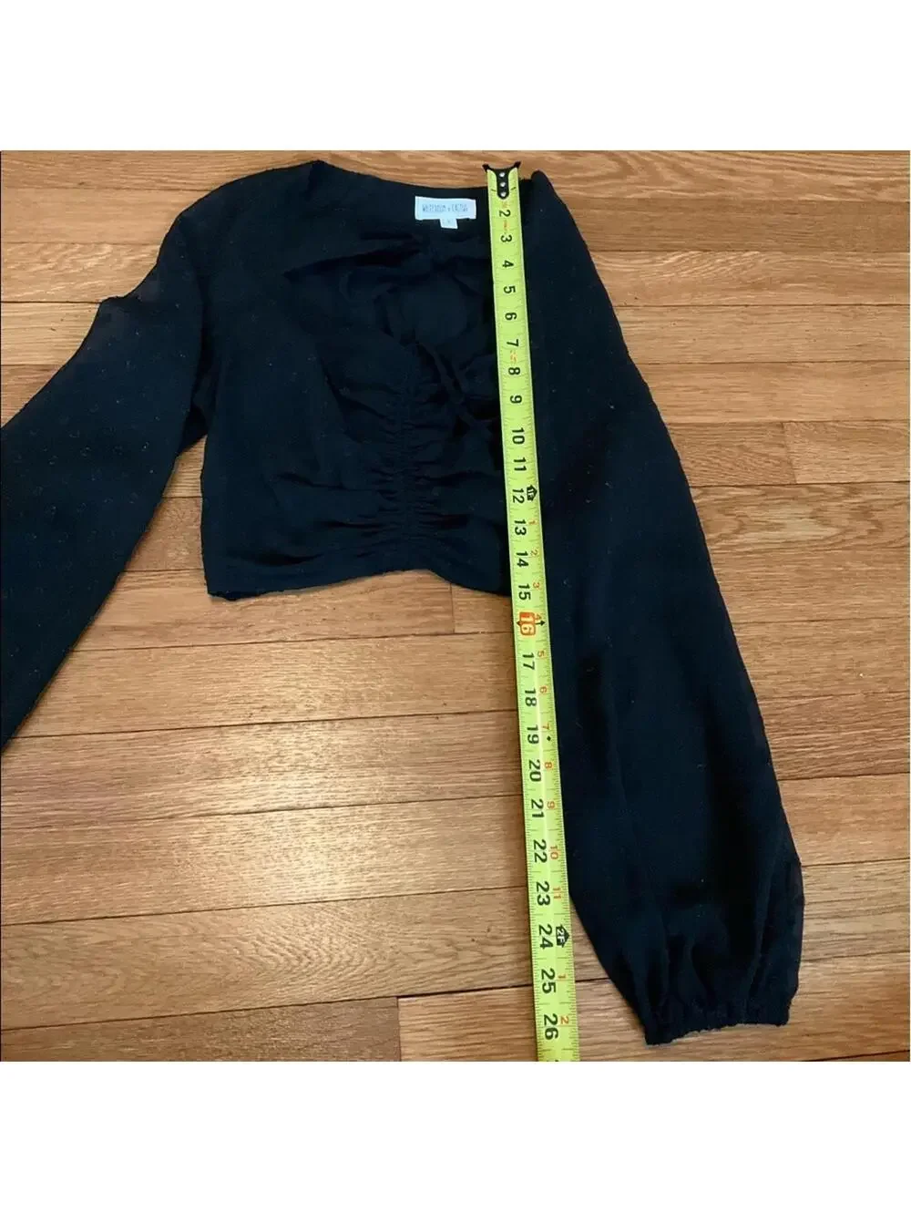 Whiteroom + Cactus black boho cropped shirt w sheer long sleeves NWOT S
